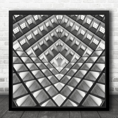 Pattern Repetition Repeating B&W Windows Abstract Architecture Square Art Print