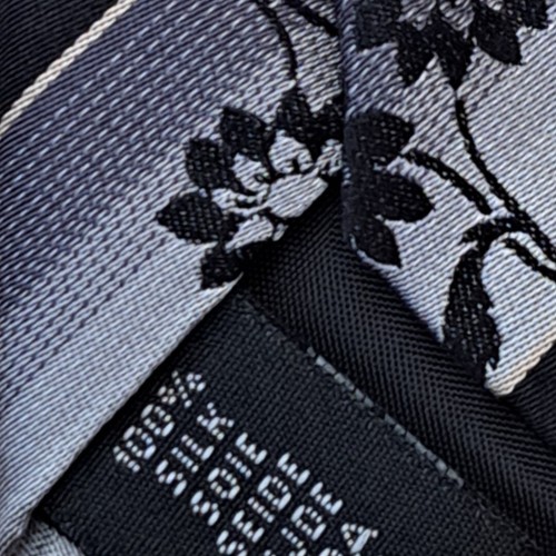 BALMAIN PARIS Mens Tie Black & Grey – Stripes & Flowers - Picture 6 of 7