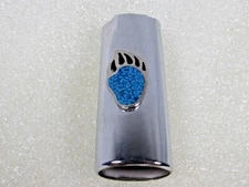 Vintage Silver Tone Bear Claw Chip Turquoise LIGHTER Cover Sleeve Case NOS 
