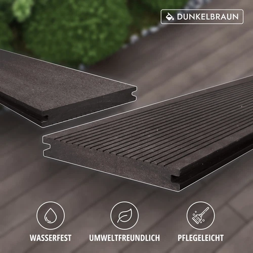 WPC Massiv Terrassendielen Premium Dielen 3m-5m, 5 Farben Komplettbausatz 6-90m² - Bild 43 von 43
