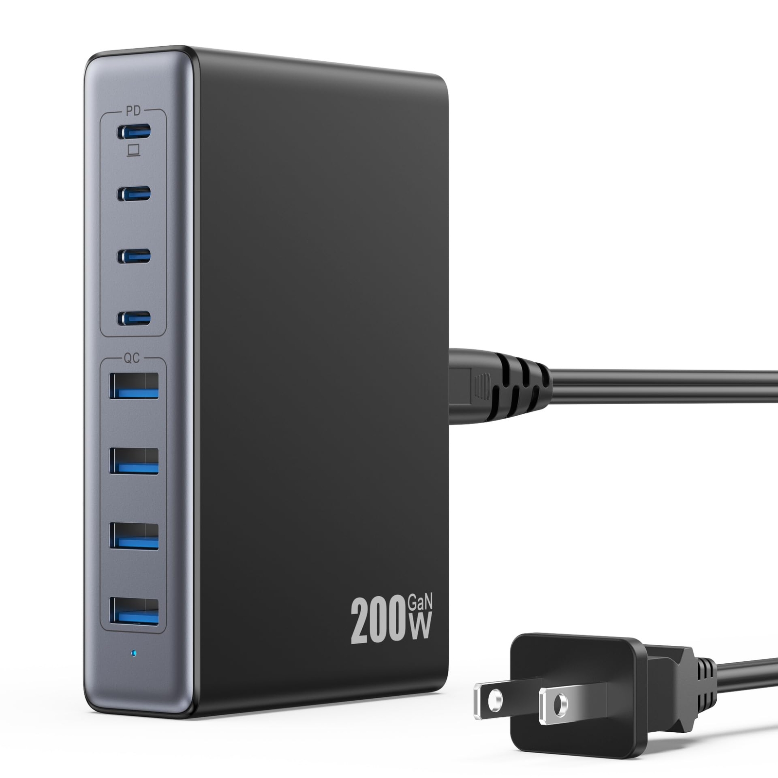 200W GaN III Fast Charging Station with 8 Ports and QC4.0 USB C Charger Block