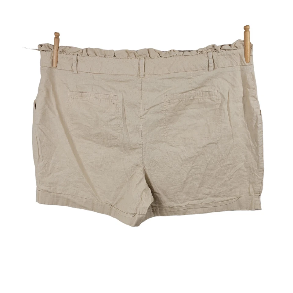 Pantalones Cortos Ava Viv Talla Grande 26W Bronceado Lino Bolsa de Papel Cintura Informal Mujer Foto 4 de 4