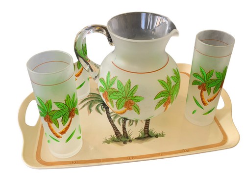 Jarra de palmera tropical con 3 vasos altos esmerilada y bandeja a juego - Imagen 1 de 9