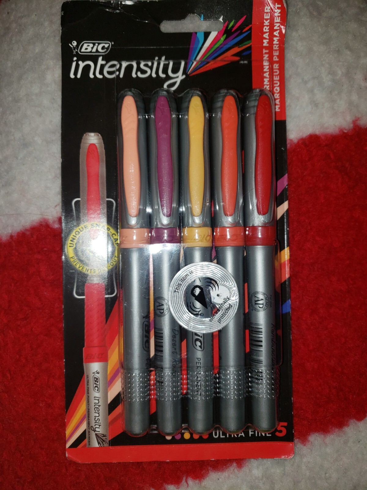 Bic Intensity Ultra Fine Permanent Markers 5 Ct - Snap Cap - Multi-Color NEW