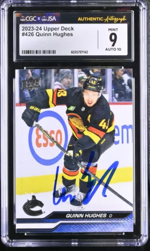 2023-24 UPPER DECK #426 QUINN HUGHES SIGNED CARD CGC JSA MINT 9/10 AUTO