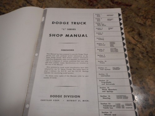 For Dodge Power Wagon 1958 Detroit Iron 1958 Dodge Truck L Series Shop Manual - Picture 2 of 2
