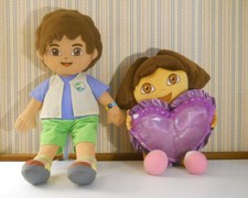 Dora Explorer 15" with purple heart  Jumbo Diego 24" plush stuffed dolls lot 2