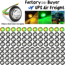 100x Side Marker Lights 3/4" LED Truck Trailer Dual Color Clearance Amber Green