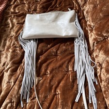 Monserrat De Lucca Designer Cream Leather Fringe Purse Plus
