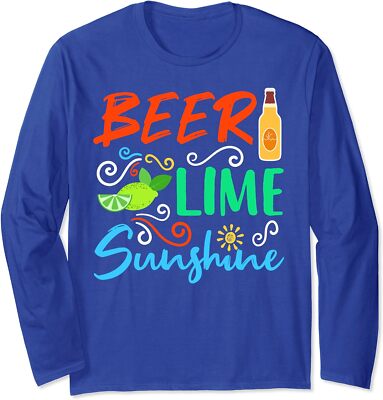 Beer Lime And Sunshine Funny Summer Beach Vacations Long Sleeve Tshirt
