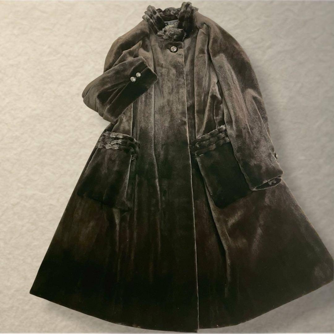 MINK Fur Long Coat Braided trim Black Authentic From Japan
