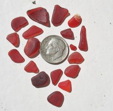 Genuine Rare RED Sea Glass lot of 16 Small Pieces Surf Tumbled Beach Found