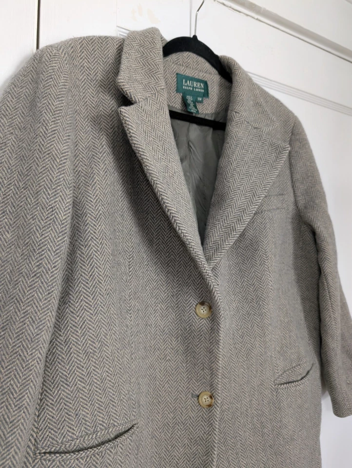 Lauren Ralph Lauren Women’s 18W 100% Wool Herringbone Blazer Jacket Taupe VTG - Image 2 of 4