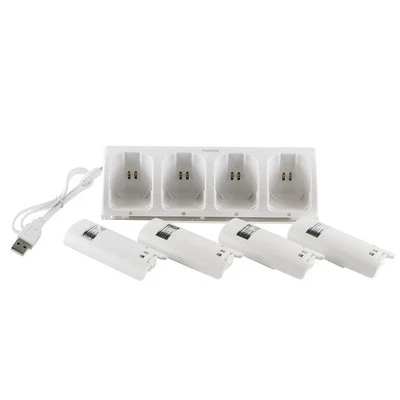 4× Rechargeable Battery Pack + Charger Dock For Nintendo Wii Remote Controller