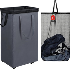 90L X-Large Rolling Laundry Basket Hamper on Wheels, Grey