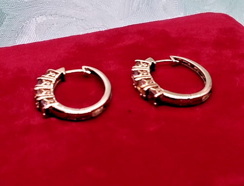Gold Over Silver Pierced Oval Hoops, Peridot, Amethyst, Citrine, Garnet Stones - Picture 8 of 12