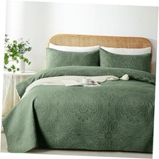 King/Cal King Quilt Set,Ultrasonic King/Cal King 96"x110" Olive Green