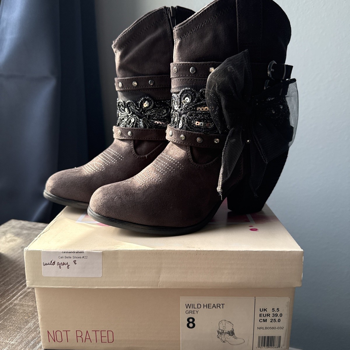 Not Rated Grey Suede Western Ankle Boots Style Wild Heart NIB | eBay