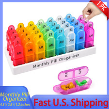 Monthly Pill Organizer 2 Times A Day, 30 Day Medicine Organizer, AM PM Pill Case