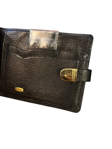 Artex Bifold Wallet Aniline Kid Leather Men Black Gold Snap Made In Australia - Picture 5 of 10