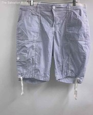 St John's Bay Womens Blue White Striped Flat Front Pockets Cargo Shorts Size 16W