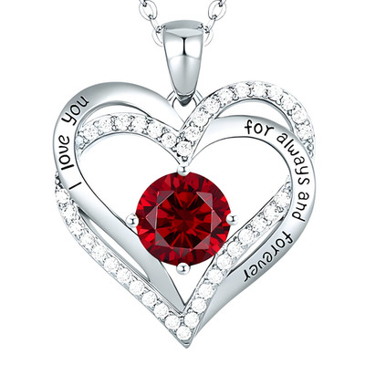 Granat Rubin Rot Zirkon Herz Halskette für Damen Rhodiniert Grundmetall B274