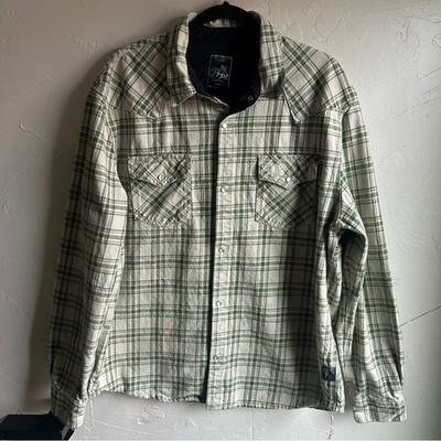PRPS Men's Pearl Snap Button Up Shirt 100% Cotton Western Plaid Green Sz 2XL