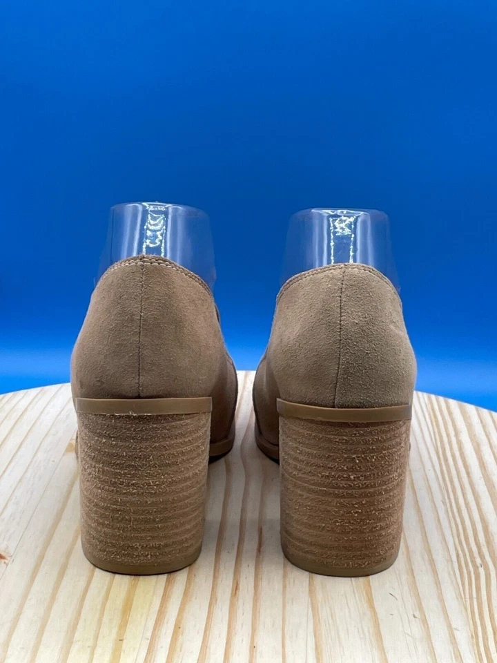 Mocassim Joie Wevenly Pump feminino tamanho 7.5 couro camurça marrom salto bloco quadrado - Imagem 3 de 4