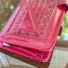 Vintage Embossed Red Leather Wallet   Aztec Calendar  Egyptian Sphinx Design