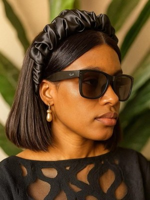 BLACK SATIN RUCHED HEADBAND, PARTY HEADBAND, BRIDAL SHOWEER FESTIVAL  HEADBAND