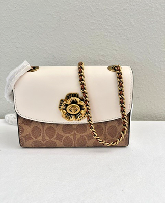 Coach Small Signature Parker 18 Shoulder Bag White Brown | eBay