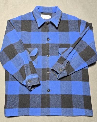 VINTAGE Bemidji Woolen Mills Mens 2XL Heavy Wool Flannel Shirt Blue Plaid USA