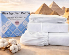 4 Pcs Giza Cotton Split King Sheet Set for Adjustable Beds, White