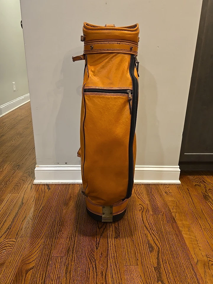 复古 Titlelist 高尔夫球包 手推车包 带原装雨罩 棕色 人造皮革   — 第 4/4 张图片