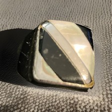 Unique Sterling silver, Onyx  mother of pearl shell inlay, men  s ring sz 9.75