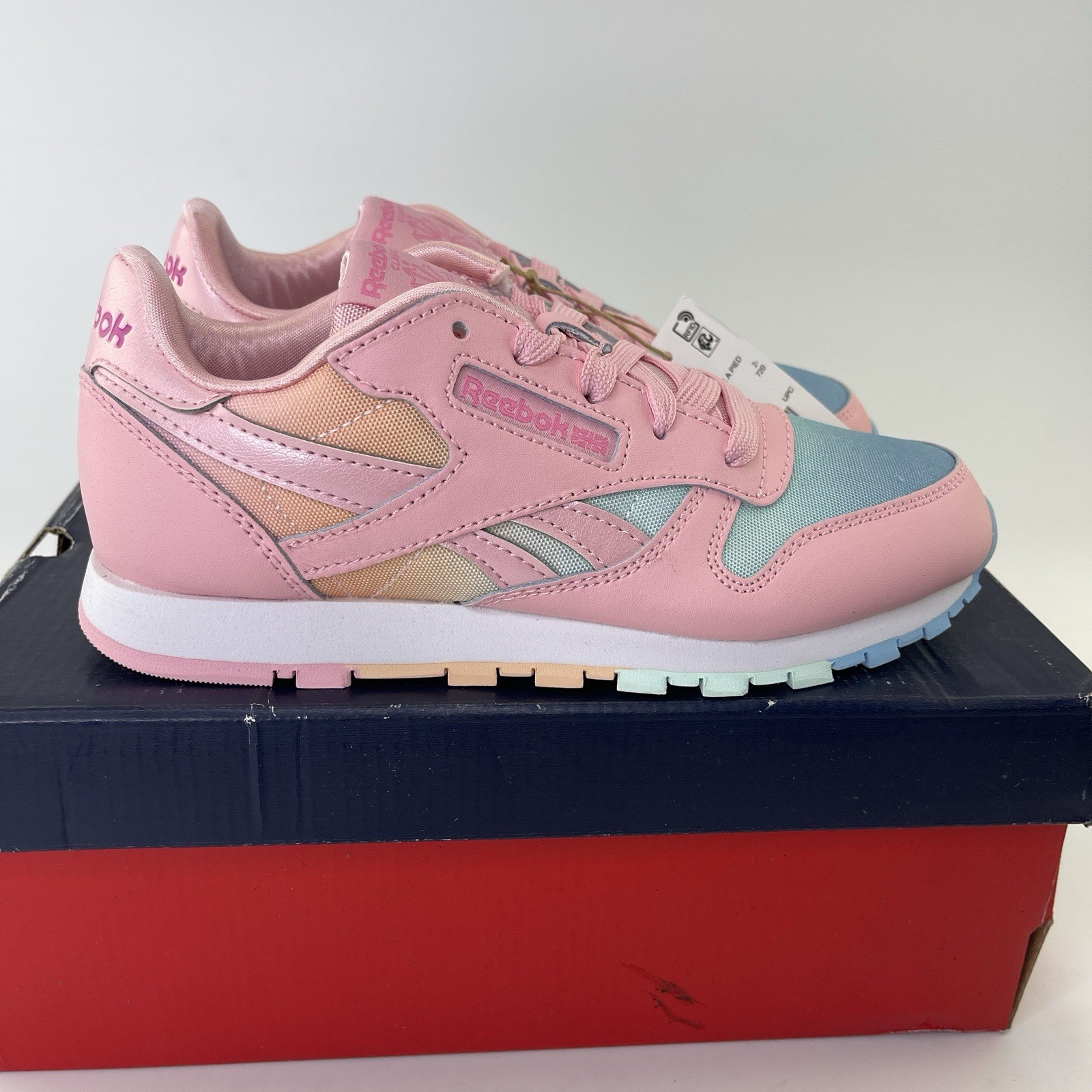 Reebok CL Classic Leather Kids Shoes Pink Blue Orange Size 3 thumbnail 2