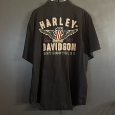 Harley Davidson Button Up Shirt 2XL Embroidery Biker Work Mechanic