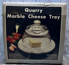Quarry Marble Cheese Tray Glass Dome 8.5”.NEW 1983! Found In Attic Vintage