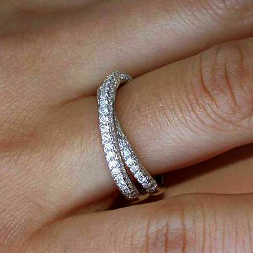 3.32ct Round Cut Lab-Created Diamond Crossover Wedding Band Ring 14k White Gold - Image 2 of 4