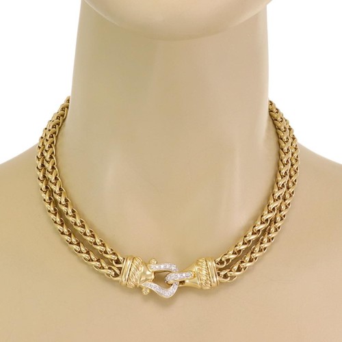 David Yurman Gold Necklace 18k Diamond Double Chain Hook Clasp 162 grams - Picture 5 of 5