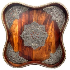 Ormolu Mounted Maitland-Smith Decorative Wooden Tray With Ornate Brass Handles