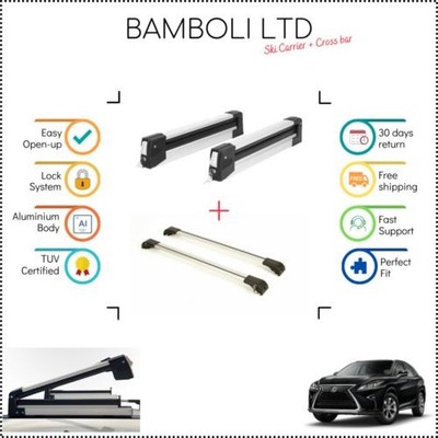 Bamboli 29.5'' Ski Carrier & Silver Cross Bar Set For Lexus Rx 2016-> 4 pcs