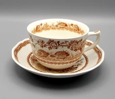 Antique Furnivals Quail Brown Breakfast Cup and Saucer Set