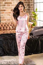 Soft Pink Floral Satin Romantic PJ Set– Elegant Women’s Silky Sleepwear Pajamas