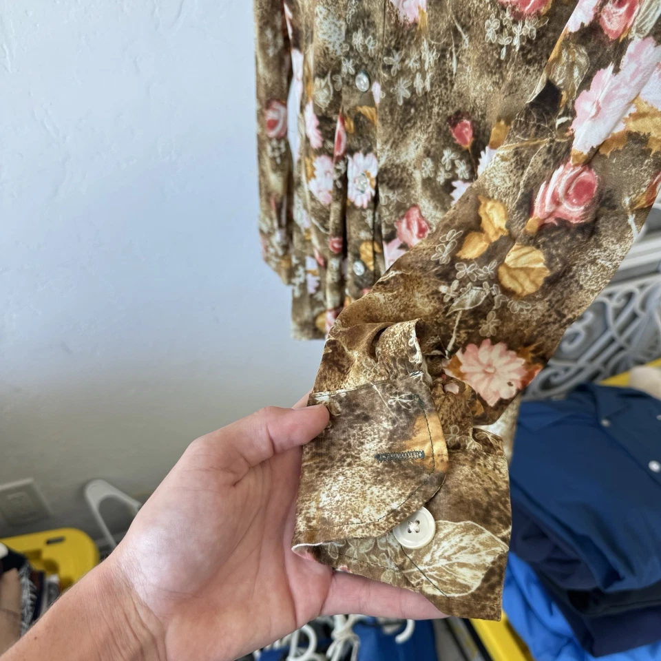 Camisa discoteca retro vintage Gripper Thin By Moss años 70 floral con botones mediana Foto 4 de 4