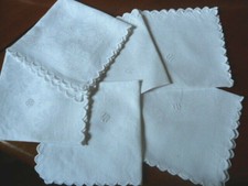 6 antique Fine Quality french damask Handkerchiefs monogramed MB