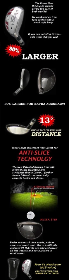#1 DRIVING ONE IRONWOOD HYBRID LONG DRIVER ANTI-SLICE GOLF CLUB MENS STIFF STEEL - Image 3 of 4