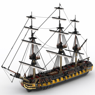 44-gun Frigate Full Rigged Ship with 3 Masts and Interior 6029 Pieces MOC