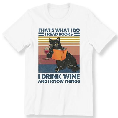 Cat Lovers-I Read Books I Drink Wine I Know Things Men's Ladies Gift T-shirt