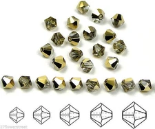 Czech Bicone Crystal Beads Crystal 2sd Aureate Aurum Gold Half Rondelle Diamond